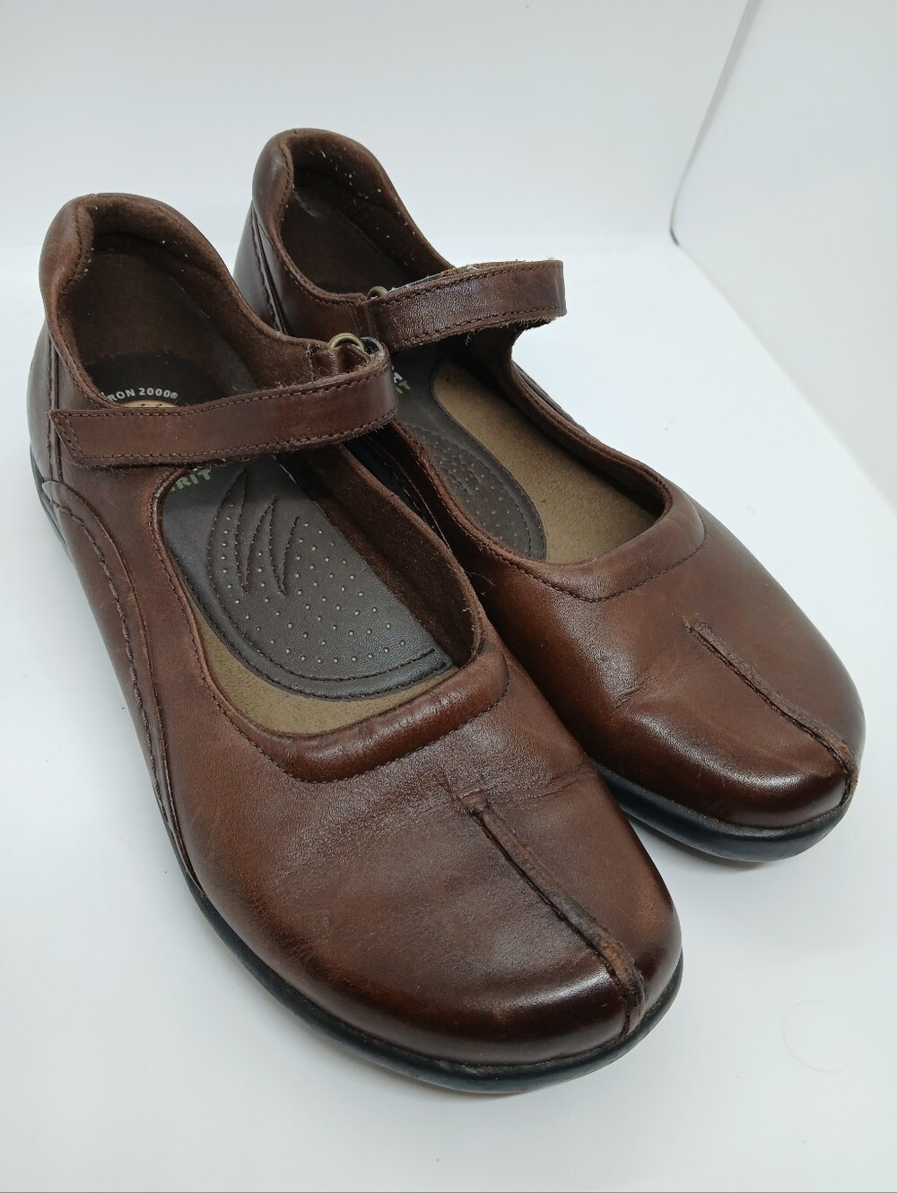 Earth Spirit Angelica Brown Leather Mary Jane Flats Comfort Walking Shoes Sz 8